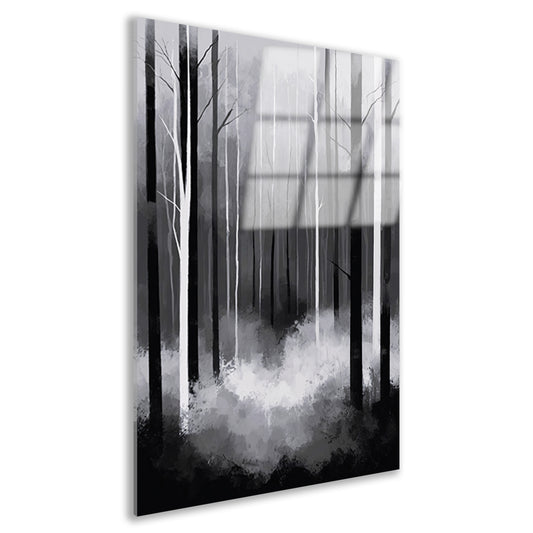 Monochroom Boslandschap in Mist acrylglas