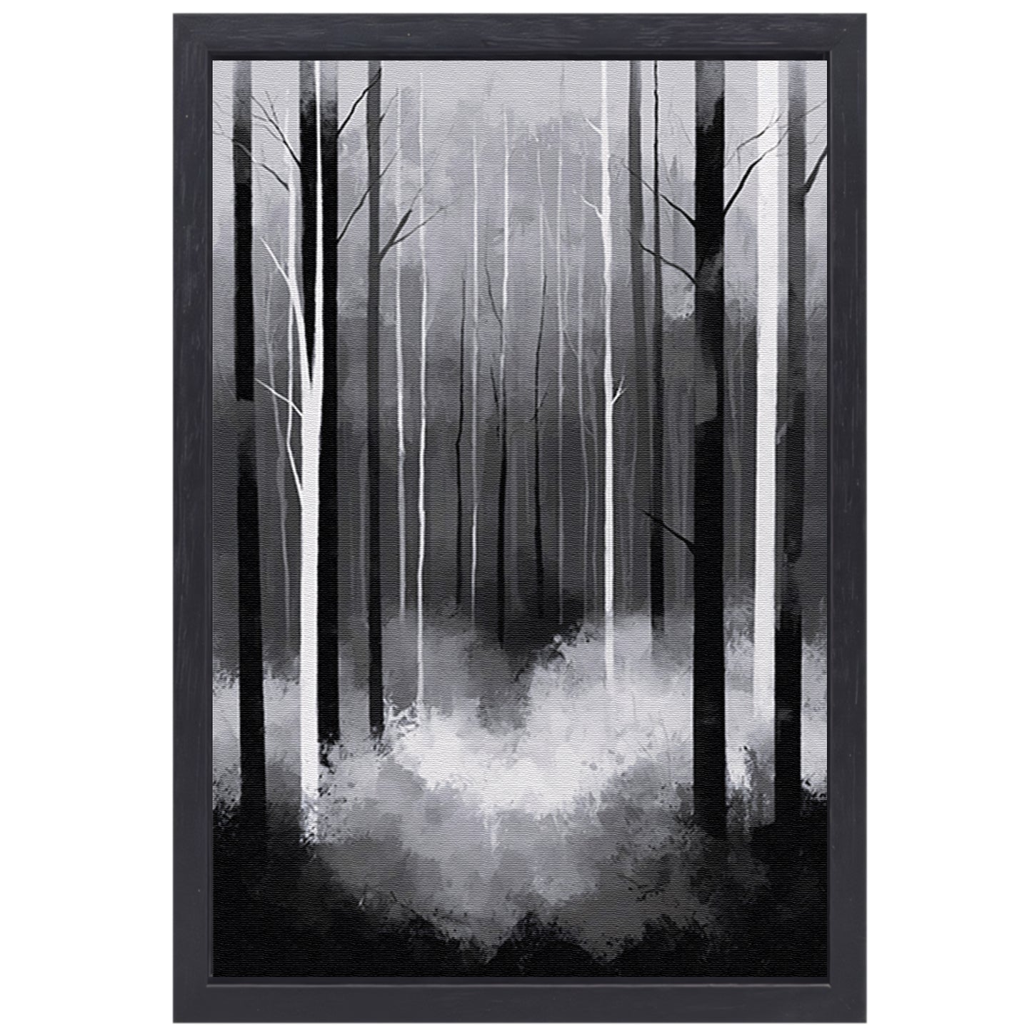 Monochroom Boslandschap in Mist canvas met baklijst