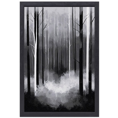 Monochroom Boslandschap in Mist canvas met baklijst
