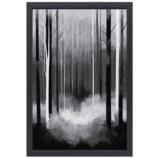 Monochroom Boslandschap in Mist canvas met baklijst