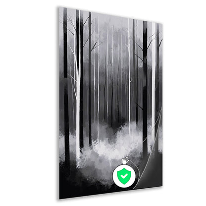Monochroom Boslandschap in Mist poster