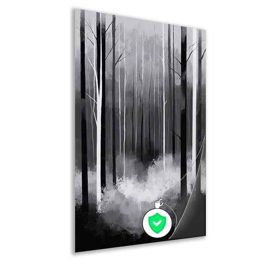 Monochroom Boslandschap in Mist poster