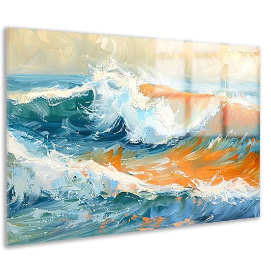 Kleurrijke golvende zee schilderij met dynamiek acrylglas