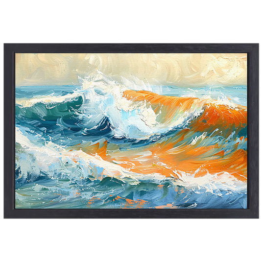Kleurrijke golvende zee schilderij met dynamiek canvas met baklijst