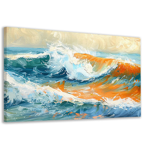 Kleurrijke golvende zee schilderij met dynamiek canvas