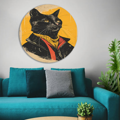 Cyberpunk Kat in Retro Stijl forex muurcirkel