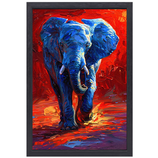 Expressief olifant schilderij in felle kleuren canvas met baklijst