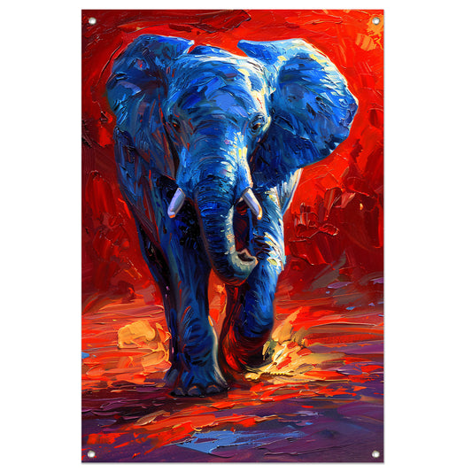 Expressief olifant schilderij in felle kleuren tuinposter