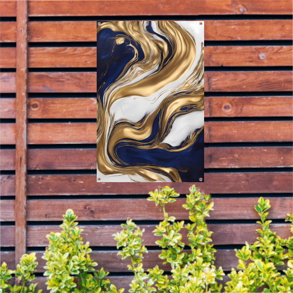Golvend Goud en Marine Abstract Ontwerp tuinposter