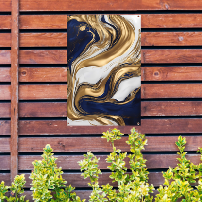 Golvend Goud en Marine Abstract Ontwerp tuinposter