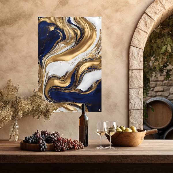 Golvend Goud en Marine Abstract Ontwerp tuinposter