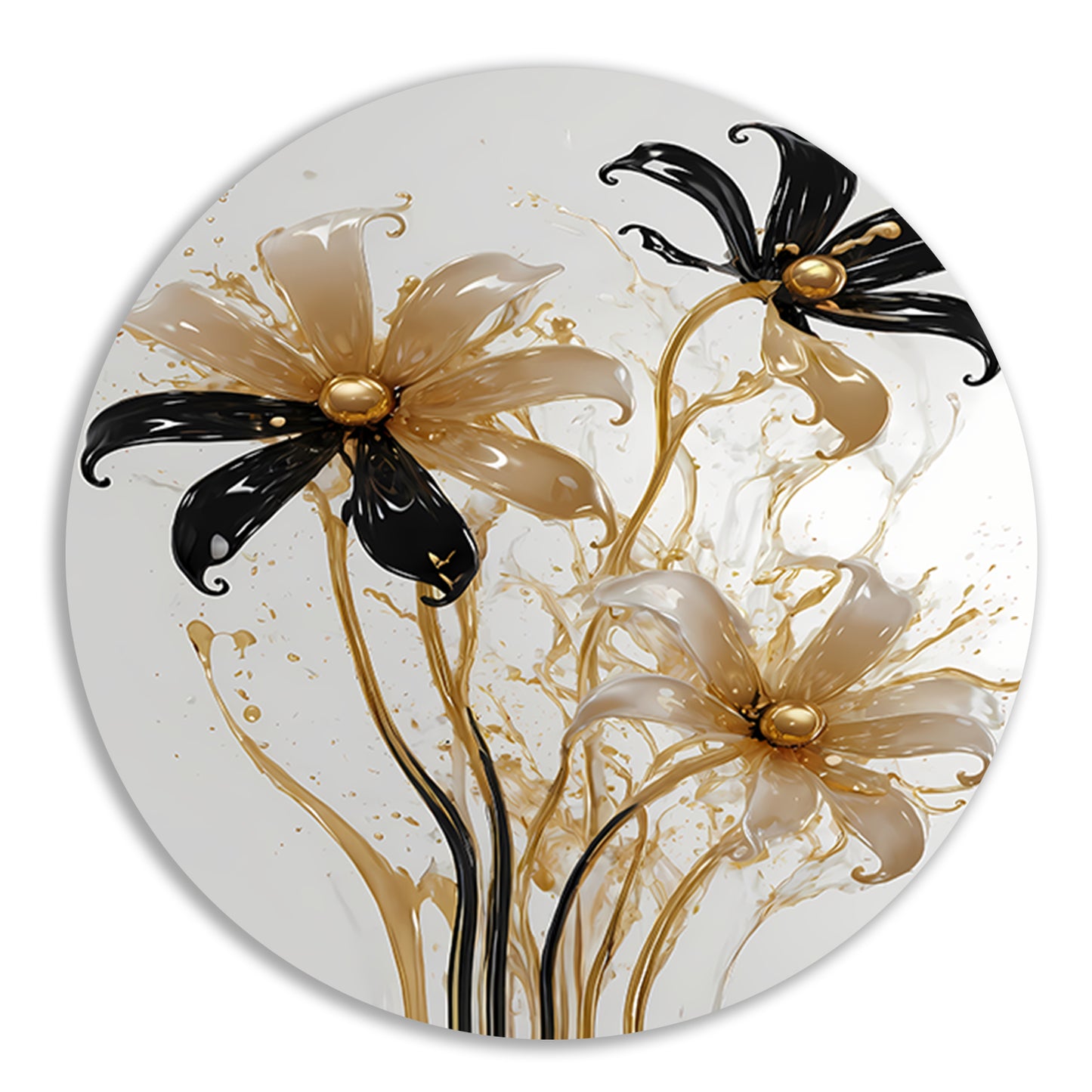 Abstracte Silhouetten van Gouden Bloemen aluminium muurcirkel