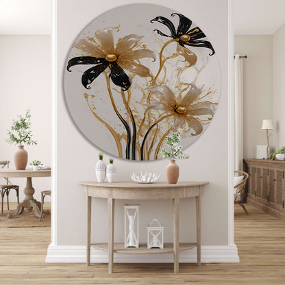 Abstracte Silhouetten van Gouden Bloemen aluminium muurcirkel