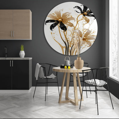 Abstracte Silhouetten van Gouden Bloemen forex muurcirkel