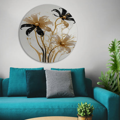 Abstracte Silhouetten van Gouden Bloemen forex muurcirkel