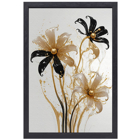 Abstracte Silhouetten van Gouden Bloemen canvas met baklijst