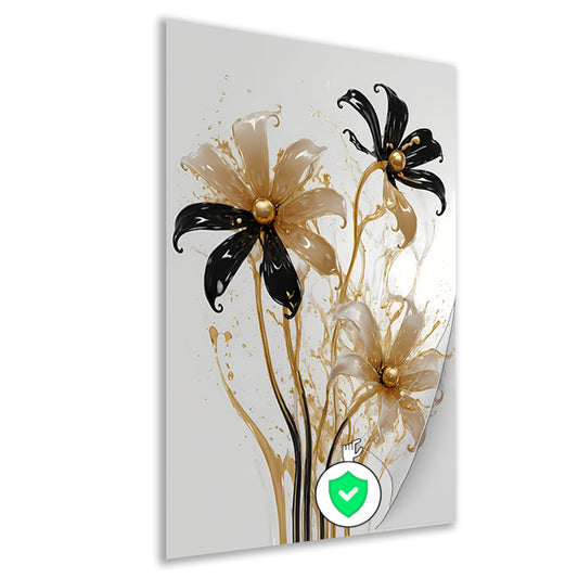 Abstracte Silhouetten van Gouden Bloemen poster