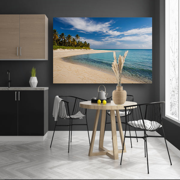 Tropisch strand met palmbomen en helder water poster