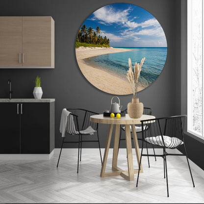Tropisch strand met palmbomen en helder water forex muurcirkel