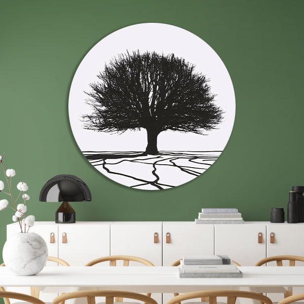 Boom silhouet met wortels in contrast forex muurcirkel