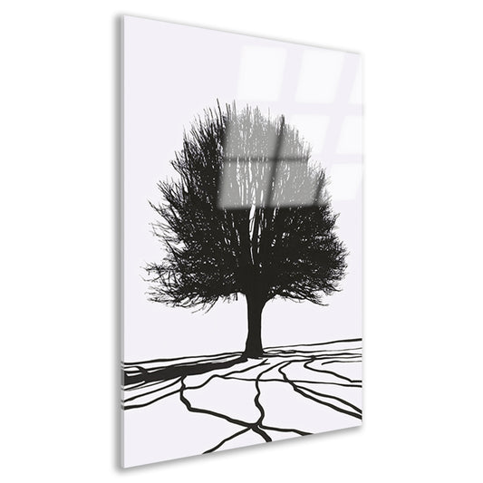 Boom silhouet met wortels in contrast acrylglas