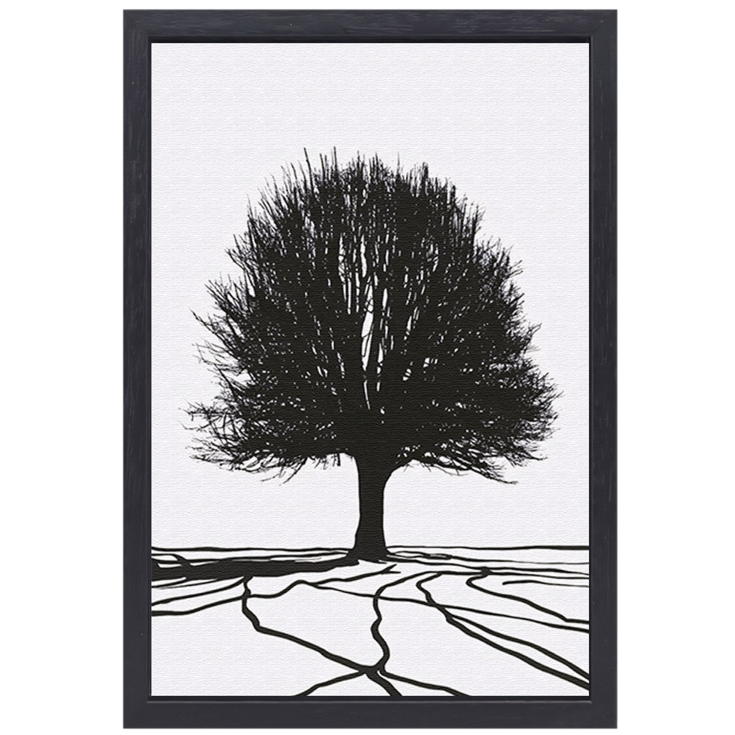 Boom silhouet met wortels in contrast canvas met baklijst