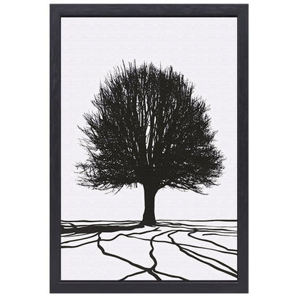 Boom silhouet met wortels in contrast canvas met baklijst