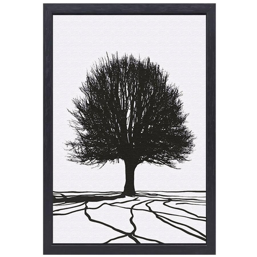 Boom silhouet met wortels in contrast canvas met baklijst