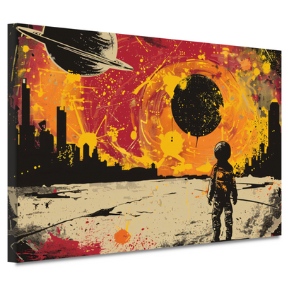 Futuristische skyline en astronaut verkenner canvas