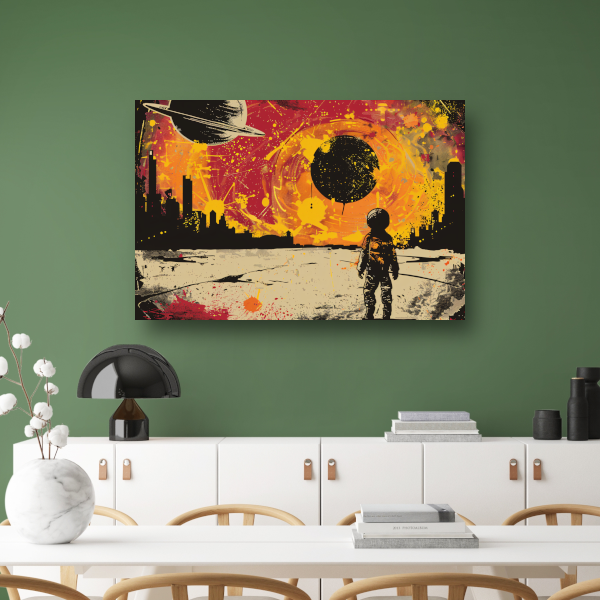 Futuristische skyline en astronaut verkenner canvas