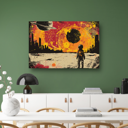 Futuristische skyline en astronaut verkenner canvas