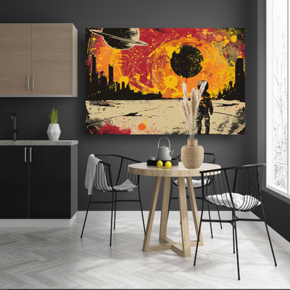 Futuristische skyline en astronaut verkenner canvas