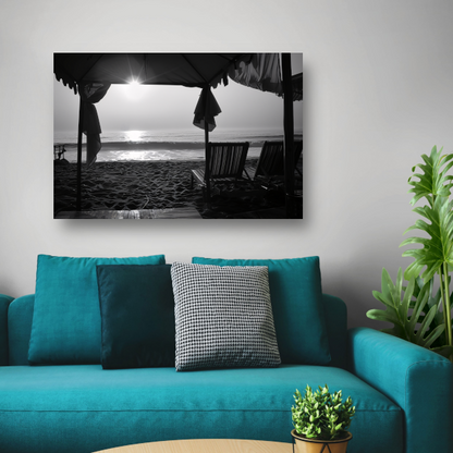 Zwart-wit Strandgezicht canvas met baklijst