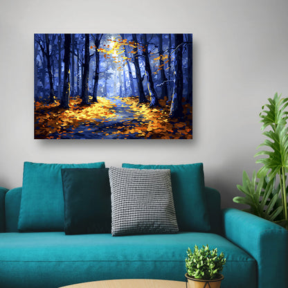 Kleurrijk herfstbos met zonlicht canvas