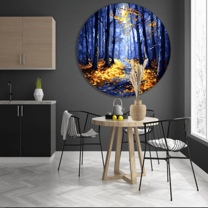 Kleurrijk herfstbos met zonlicht aluminium muurcirkel