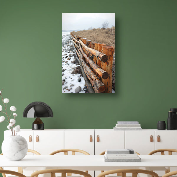 Winterkust met houten hek canvas
