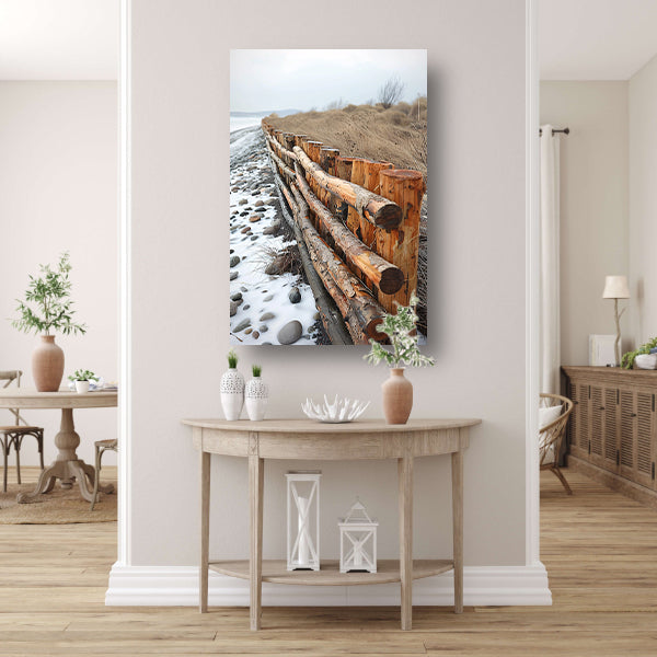 Winterkust met houten hek canvas