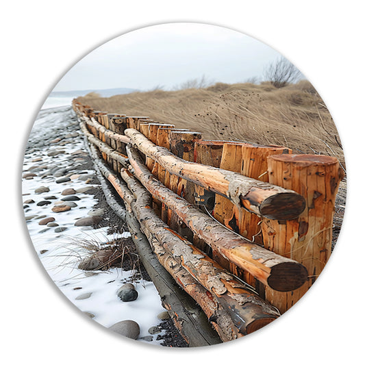Winterkust met houten hek aluminium muurcirkel