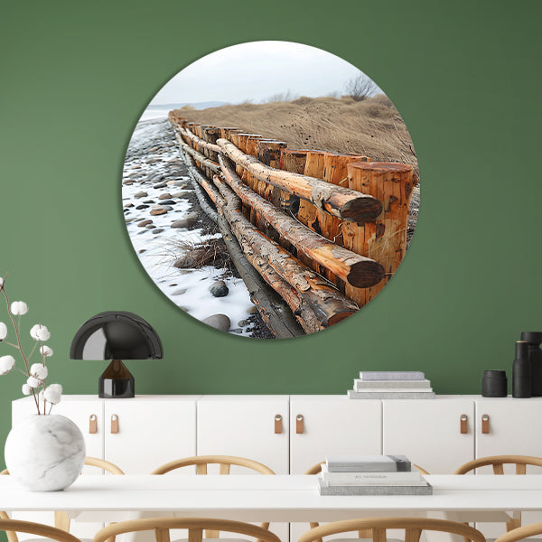 Winterkust met houten hek aluminium muurcirkel