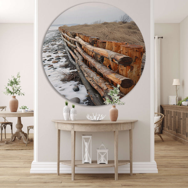 Winterkust met houten hek aluminium muurcirkel