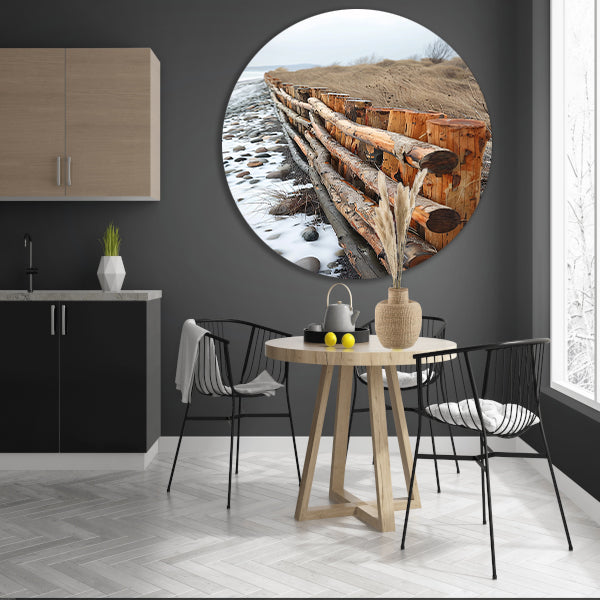 Winterkust met houten hek aluminium muurcirkel