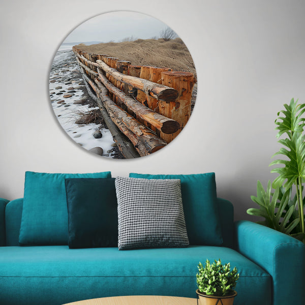 Winterkust met houten hek aluminium muurcirkel