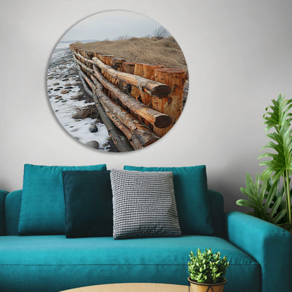 Winterkust met houten hek aluminium muurcirkel