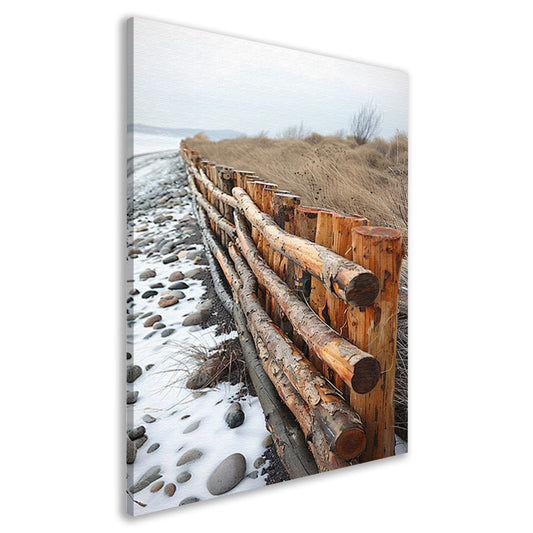 Winterkust met houten hek canvas