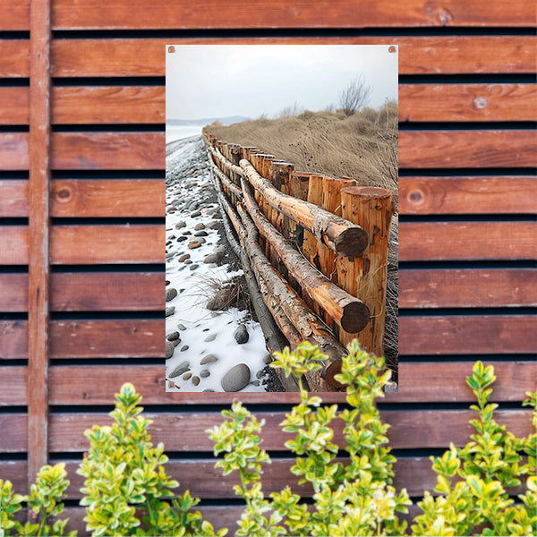 Winterkust met houten hek tuinposter