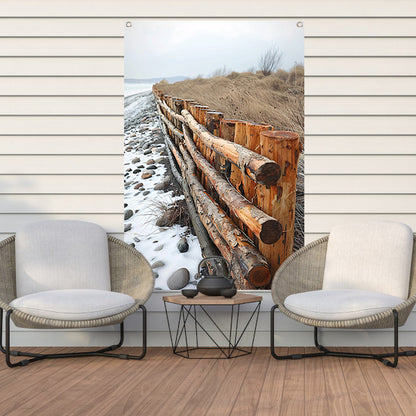 Winterkust met houten hek tuinposter