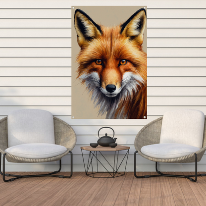 Gedetailleerd schilderij van een vos tuinposter