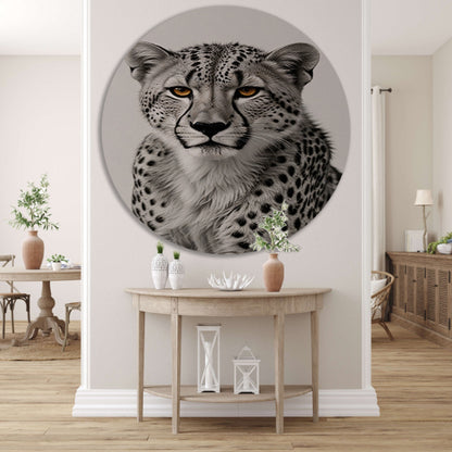 De doordringende blik van een cheeta aluminium muurcirkel