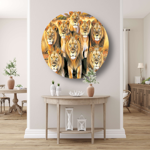 Leeuwen in Afrikaans Grasland aluminium muurcirkel