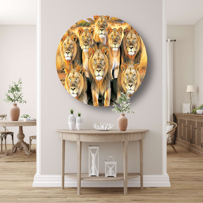 Leeuwen in Afrikaans Grasland aluminium muurcirkel